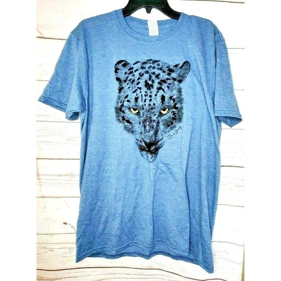 Gildan Softstyle Ringspun Cotton Velvet Leopard Head Zoo De Granby Blue T Shirt - Picture 1 of 11